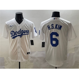 Men's Los Angeles Dodgers #6 H.S.Kim White Cool Base Stitched Baseball Jersey