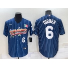 Mens Los Angeles Dodgers #6 Trea Turner Number Rainbow Blue Red Pinstripe Mexico Cool Base Nike Jersey