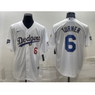 Men's Los Angeles Dodgers #6 Trea Turner Number White Gold Championship Stitched MLB Cool Base Nike Jersey