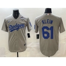 Men's Los Angeles Dodgers #61 Will Klein Grey 2025 World Series Patch Cool Base Stitched Baseball Jersey