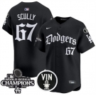 Men's Los Angeles Dodgers #67 Vin Scully Black Mexico 2025 LA Gothic Style With Vin And 2024 World Series Champions Patch Vapor Premier Limited Stitched Ba