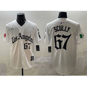 Men's Los Angeles Dodgers #67 Vin Scully White Mexico 2025 LA Gothic Style With Fernando Patch Vapor Premier Limited Stitched Baseball Jersey