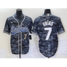 Men's Los Angeles Dodgers #7 Julio Urias Number Gray Camo Cool Base With Patch Stitched Baseball Jersey