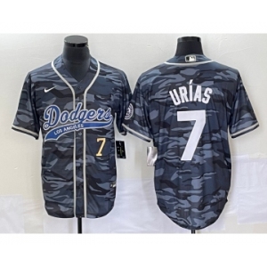 Men's Los Angeles Dodgers #7 Julio Urias Number Gray Camo Cool Base With Patch Stitched Baseball Jersey