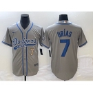 Men's Los Angeles Dodgers #7 Julio Urias Number Grey With Patch Cool Base Stitched Baseball Jersey