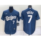 Men's Los Angeles Dodgers #7 Julio Urias Number Navy Blue Pinstripe Stitched MLB Cool Base Nike Jersey