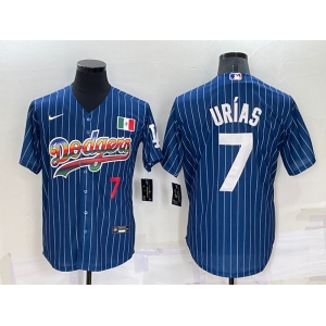 Men's Los Angeles Dodgers #7 Julio Urias Number Rainbow Blue Red Pinstripe Mexico Cool Base Nike Jersey