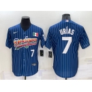 Men's Los Angeles Dodgers #7 Julio Urias Number Rainbow Navy Blue Pinstripe Mexico Cool Base Nike Jersey