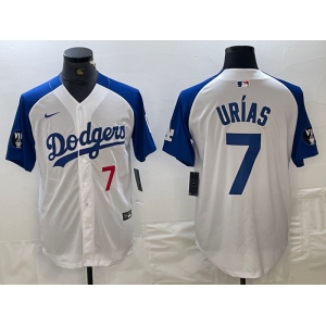 Men's Los Angeles Dodgers #7 Julio Urias Number White Blue Fashion Stitched Cool Base Limited Jersey