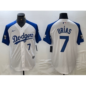 Men's Los Angeles Dodgers #7 Julio Urias Number White Blue Fashion Stitched Cool Base Limited Jerseys