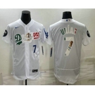 Men's Los Angeles Dodgers #7 Julio Urias Number White With Vin Scully Patch Flex Base Stitched Baseball Jerseys