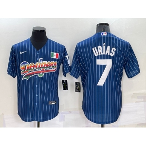 Men's Los Angeles Dodgers #7 Julio Urias Rainbow Navy Blue Pinstripe Mexico Cool Base Nike Jersey