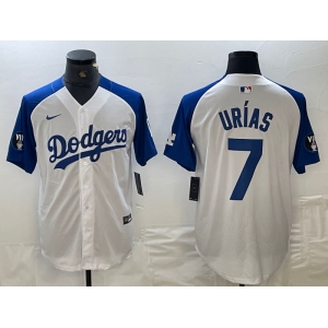 Men's Los Angeles Dodgers #7 Julio Urias White Blue Fashion Stitched Cool Base Limited Jersey