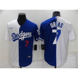 Men's Los Angeles Dodgers #7 Julio Urias White Blue Split Cool Base Stitched Baseball Jersey