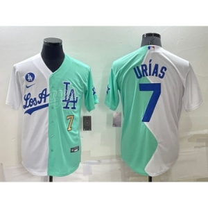 Men's Los Angeles Dodgers #7 Julio Urias White Green Number 2022 Celebrity Softball Game Cool Base Jersey