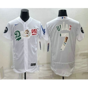 Men's Los Angeles Dodgers #7 Julio Urias White With Vin Scully Patch Flex Base Stitched Baseball Jerseys