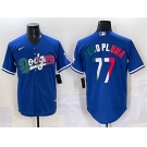 Men's Los Angeles Dodgers #77 Peso Pluma Blue Mexico Stitched Jersey