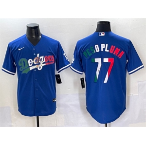Men's Los Angeles Dodgers #77 Peso Pluma Blue Mexico Stitched Jersey