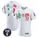 Men's Los Angeles Dodgers #77 Pezo Pluma White Mexico Special Vin Scully Patch Flex Base Stitched Baseball Jersey