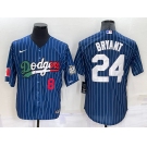 Men's Los Angeles Dodgers #8 #24 Kobe Bryant Number Navy Blue Pinstripe 2020 World Series Cool Base Nike Jersey