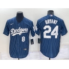 Men's Los Angeles Dodgers #8 #24 Kobe Bryant Number Navy Blue Pinstripe Stitched MLB Cool Base Nike Jersey