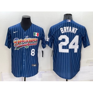 Mens Los Angeles Dodgers #8 #24 Kobe Bryant Number Rainbow Blue Red Pinstripe Mexico Cool Base Nike Jersey