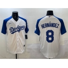 Men's Los Angeles Dodgers #8 Enrique Hernandez White Blue Cool Base Stitched Baseball Jersey