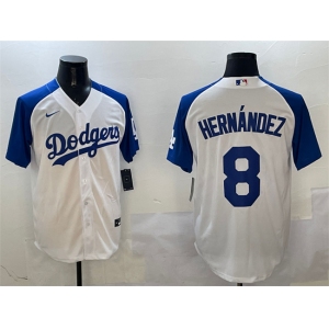 Men's Los Angeles Dodgers #8 Enrique Hernandez White Blue Cool Base Stitched Baseball Jersey