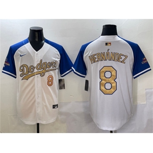 Men's Los Angeles Dodgers #8 Enrique Hernandez White Royal Gold 2024 World Series Champions Vapor Limited Stitched Baseball Jersey
