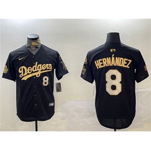 Men's Los Angeles Dodgers #8 Enrique Hernández Black Gold 2024 World Series With Fernando Memorial Patch Home Limited Stitched Baseball Jersey