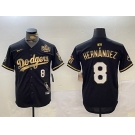 Men's Los Angeles Dodgers #8 Enrique Hernández Black Gold 2024 World Series With Vin & California Patch Vapor Premier Limited Stitched Baseball Jersey