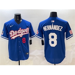 Men's Los Angeles Dodgers #8 Enrique Hernández Royal With American Flag Patch Limited Stitched Baseball Jersey