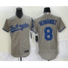 Men's Los Angeles Dodgers #8 Kike Hernandez Grey Stitched Flex Base Nike Jersey