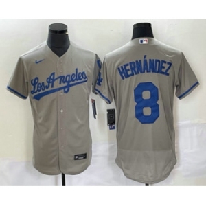 Men's Los Angeles Dodgers #8 Kike Hernandez Grey Stitched Flex Base Nike Jersey