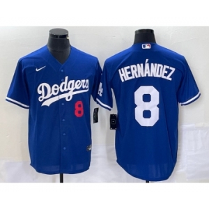 Men's Los Angeles Dodgers #8 Kike Hernandez Number Blue Stitched Cool Base Nike Jersey