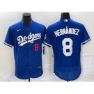 Men's Los Angeles Dodgers #8 Kike Hernandez Number Blue Stitched Flex Base Nike Jersey