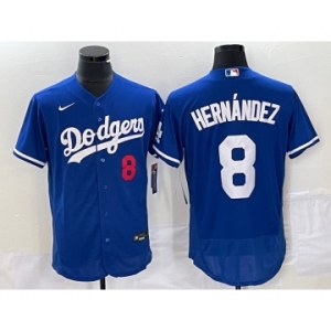 Men's Los Angeles Dodgers #8 Kike Hernandez Number Blue Stitched Flex Base Nike Jersey