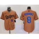 Men's Los Angeles Dodgers #8 Kike Hernandez Number Olive Cool Base Limited Stitched Jerseys