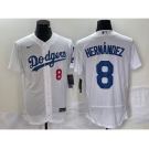 Men's Los Angeles Dodgers #8 Kike Hernandez Number White Stitched Flex Base Nike Jersey