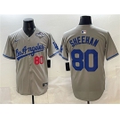 Men's Los Angeles Dodgers #80 Emmet Sheehan Gray 2025 World Series Patch Limited Stitched Baseball Jersey