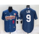 Men's Los Angeles Dodgers #9 Gavin Lux Number Rainbow Blue Red Pinstripe Mexico Cool Base Nike Jersey