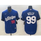 Men's Los Angeles Dodgers #99 Joe Kelly Number Blue 2021 City Connect Cool Base Stitched Jersey