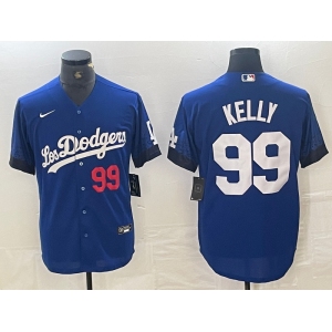 Men's Los Angeles Dodgers #99 Joe Kelly Number Blue 2021 City Connect Cool Base Stitched Jersey