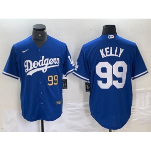 Mens Los Angeles Dodgers #99 Joe Kelly Number Blue Stitched Cool Base Nike Jersey