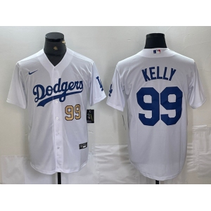 Mens Los Angeles Dodgers #99 Joe Kelly Number White Stitched Cool Base Nike Jersey