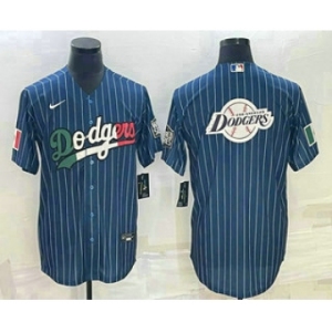 Men's Los Angeles Dodgers Big Logo Navy Blue Pinstripe Stitched MLB Cool Base Nike Jersey5