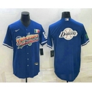 Men's Los Angeles Dodgers Big Logo Rainbow Blue Cool Base Nike Jersey2