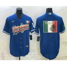 Men's Los Angeles Dodgers Big Logo Rainbow Blue Cool Base Nike Jersey