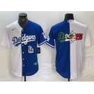 Men's Los Angeles Dodgers Big Logo White Blue Two Tone Stitched Baseball Jersey