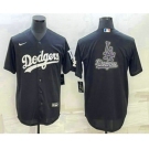 Men's Los Angeles Dodgers Black Team Big Logo Cool Base Stitched Baseball Jersey2